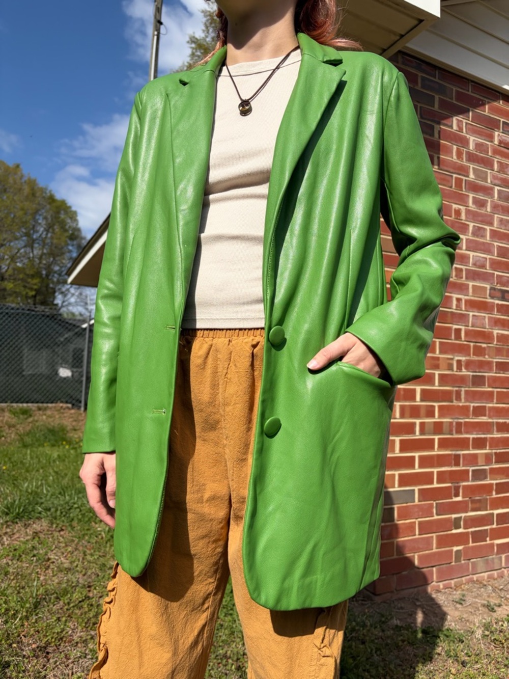 Jakke Spring Green Luxury Vegan Leather Blazer